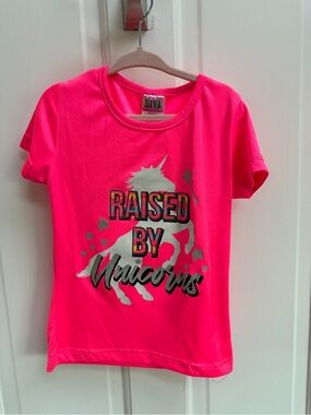 Diva Girls XS 4 5  Neon Pink Raised by Unicorns Short Sleeve Shirt Top Blouse